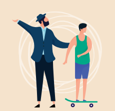 Man with boy on a skateboard